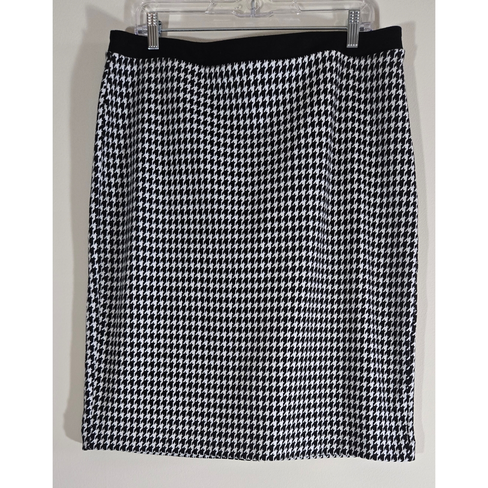 Talbots Houndstooth Pencil Skirt Sz 14 L Black White Classic Wardrobe Staple